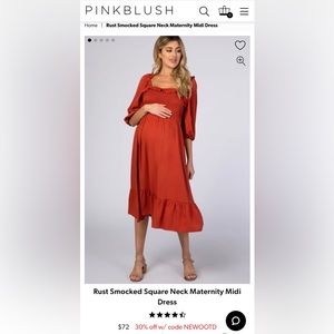 Rust Smocked Square Neck Maternity Midi
Dress